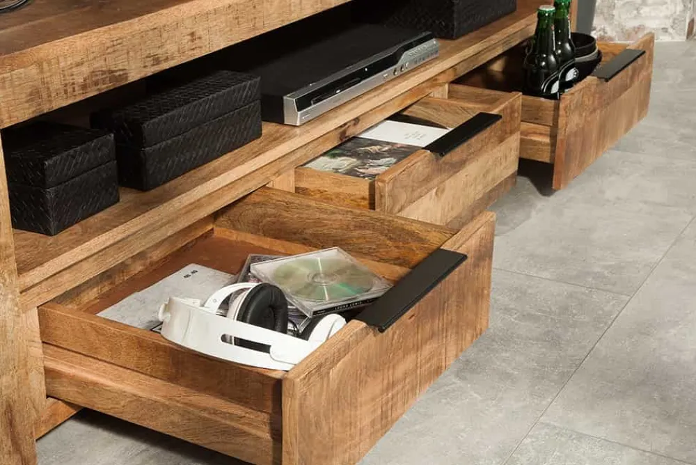 Riess-Ambiente Mehr...|Industrial Loft > Massives TV-Board IRON CRAFT 170cm Mangoholz Lowboard 3 Schubladen