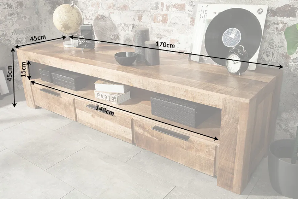 Riess-Ambiente Mehr...|Industrial Loft > Massives TV-Board IRON CRAFT 170cm Mangoholz Lowboard 3 Schubladen
