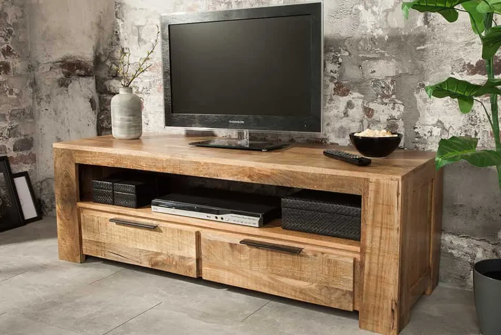Riess-Ambiente Mehr...|Industrial Loft > Massives TV-Board IRON CRAFT 130cm Mangoholz Lowboard 2 Schubladen