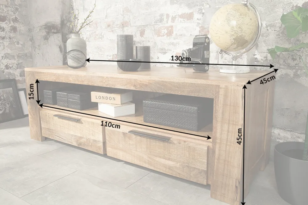 Riess-Ambiente Mehr...|Industrial Loft > Massives TV-Board IRON CRAFT 130cm Mangoholz Lowboard 2 Schubladen