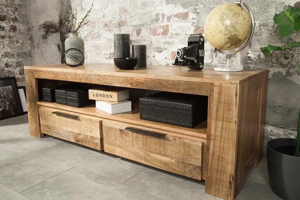 Riess-Ambiente Mehr...|Industrial Loft > Massives TV-Board IRON CRAFT 130cm Mangoholz Lowboard 2 Schubladen