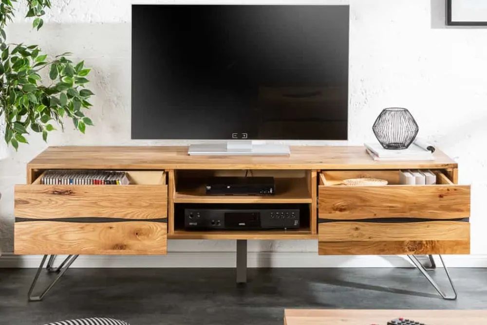 Riess-Ambiente Mehr...|Industrial Loft > Massives TV-Board LIVING EDGE 160cm Wildeiche geölt Baumkanten Lowboard