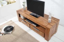 Riess-Ambiente Mehr...|Tv- & Lowboards > Massives TV-Board MAKASSAR 130cm braun Sheesham stone finish Lowboard zwei Schubladen