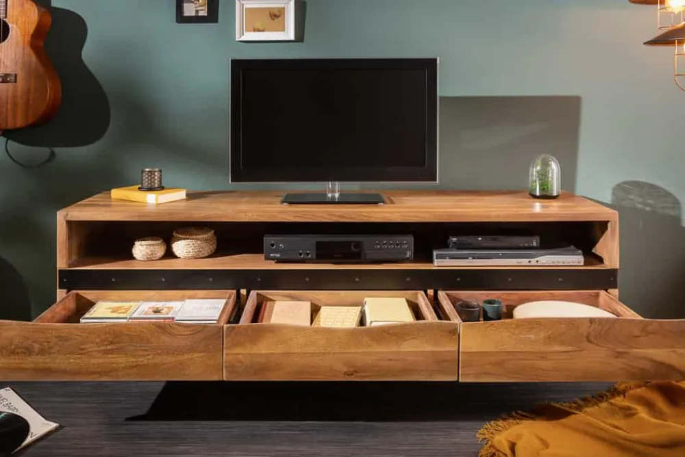Riess-Ambiente Mehr...|Industrial Loft > Massives TV-Board MAMMUT 160cm Akazie Honey Finish Metall Baumkante Lowboard