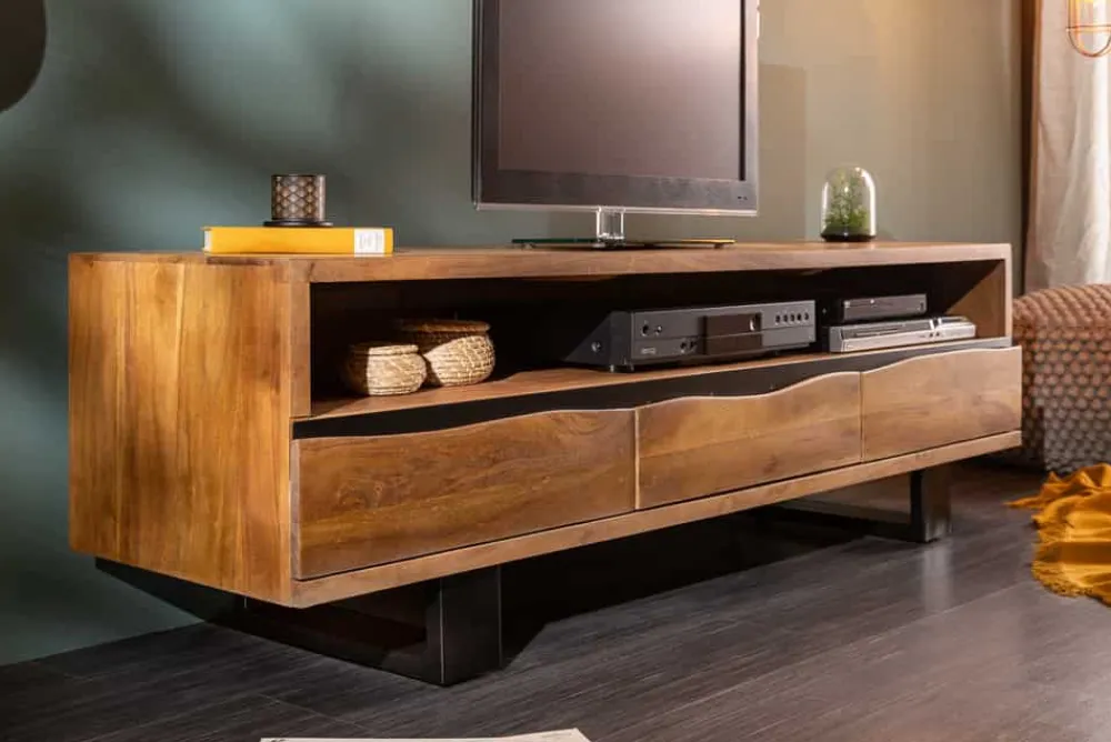 Riess-Ambiente Mehr...|Industrial Loft > Massives TV-Board MAMMUT 160cm Akazie Honey Finish Metall Baumkante Lowboard