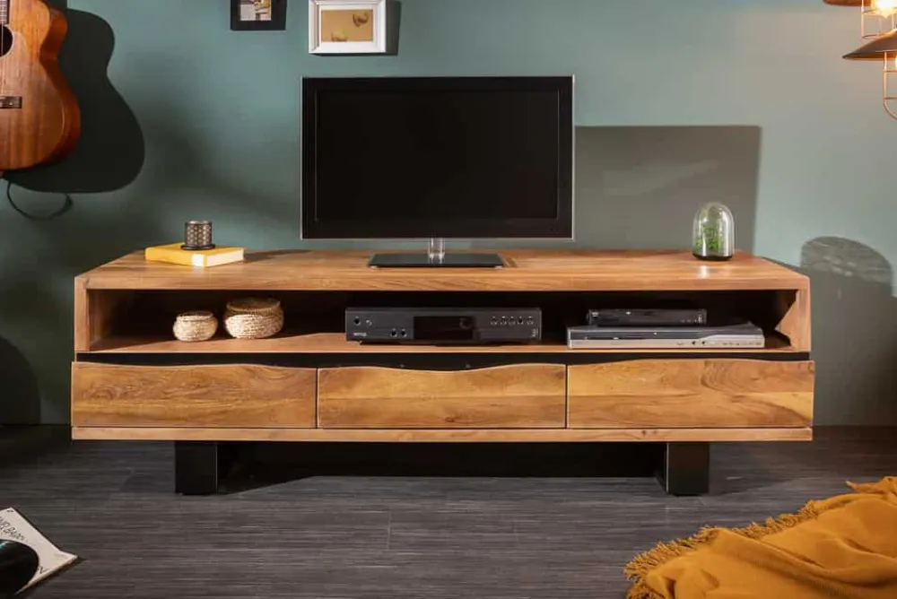 Riess-Ambiente Mehr...|Industrial Loft > Massives TV-Board MAMMUT 160cm Akazie Honey Finish Metall Baumkante Lowboard