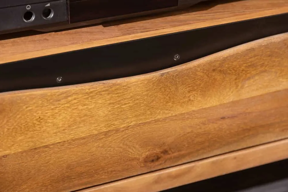 Riess-Ambiente Mehr...|Industrial Loft > Massives TV-Board MAMMUT 160cm Akazie Honey Finish Metall Baumkante Lowboard