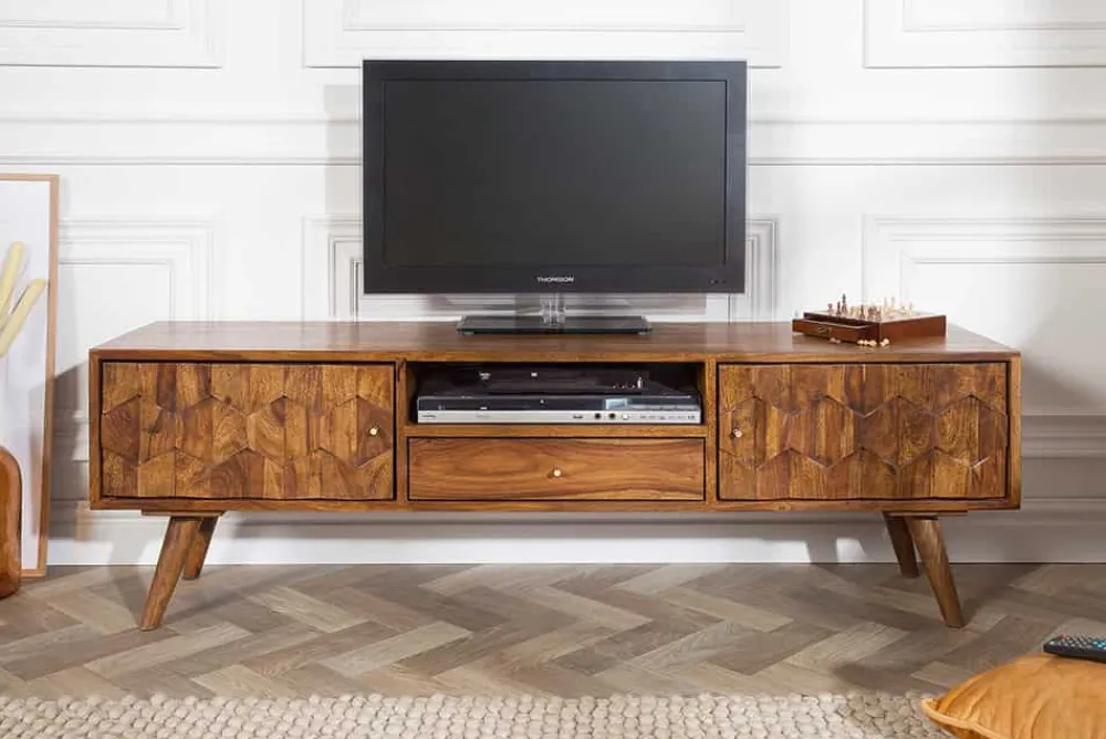 Riess-Ambiente Mehr...|Retro Möbel > Massives TV-Board MYSTIC LIVING 140cm braun Sheesham Massivholz stone finish 3D -Front