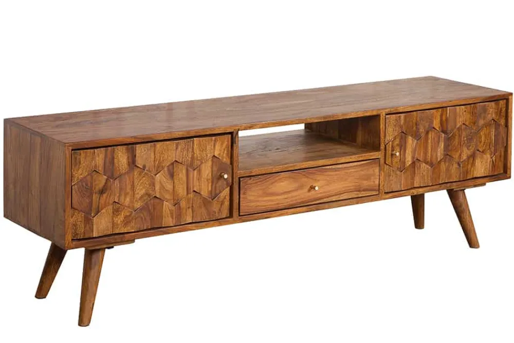 Riess-Ambiente Mehr...|Retro Möbel > Massives TV-Board MYSTIC LIVING 140cm braun Sheesham Massivholz stone finish 3D -Front