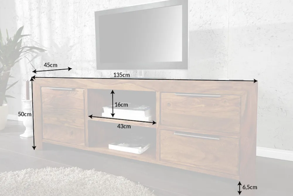 Riess-Ambiente Mehr...|Tv- & Lowboards > Massives TV-Board PURE 135cm braun Sheesham stone finish Lowboard Palisander