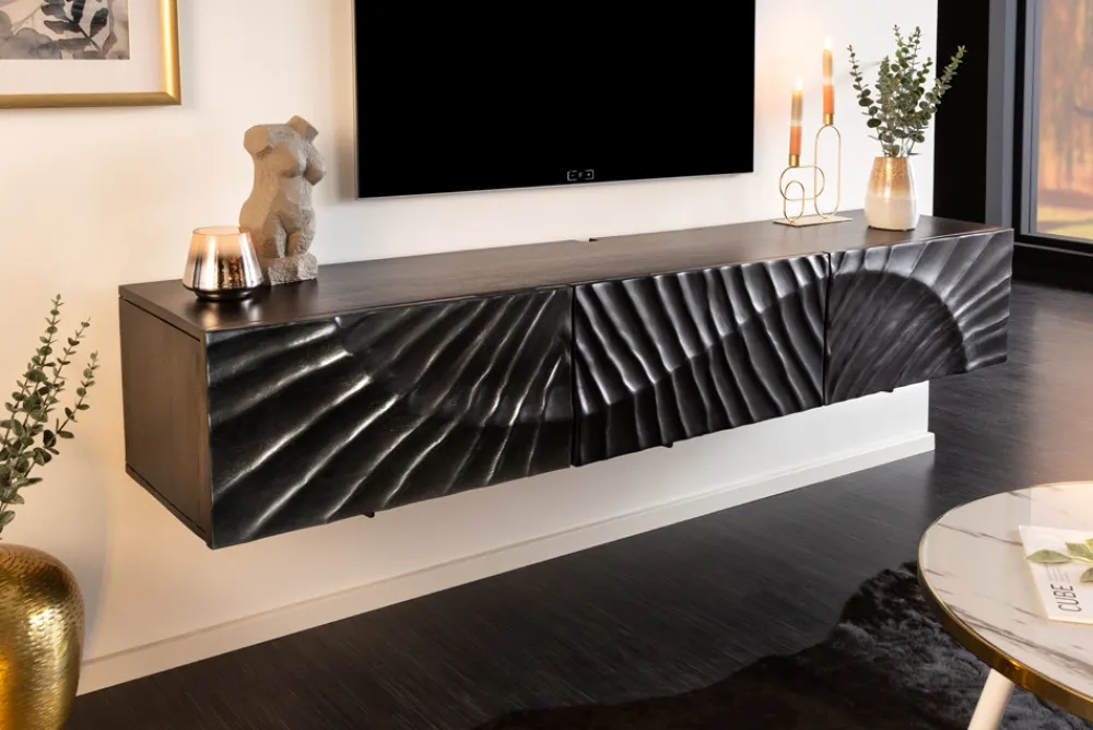Riess-Ambiente Mehr...|Industrial Loft > Massives TV-Board SCORPION 160cm schwarz Mangoholz hängend Lowboard