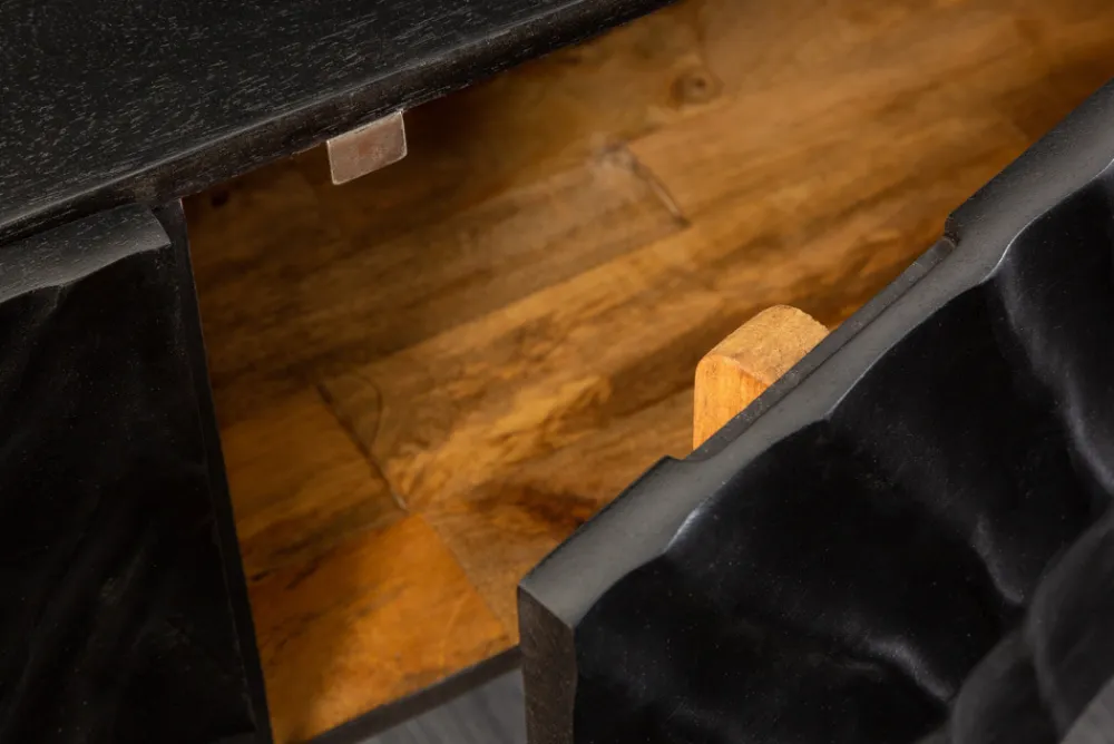 Riess-Ambiente Mehr...|Industrial Loft > Massives TV-Board SCORPION 160cm schwarz Mangoholz hängend Lowboard