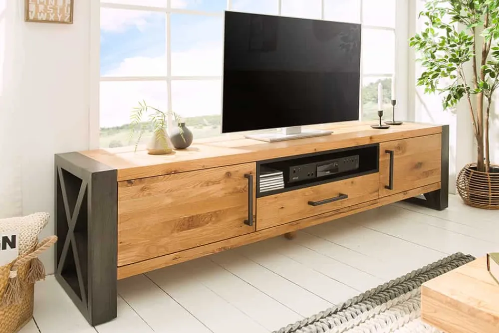 Riess-Ambiente Mehr...|Industrial Loft > Massives TV-Board THOR 200cm Wild Eiche geölt Lowboard im Industrial Design