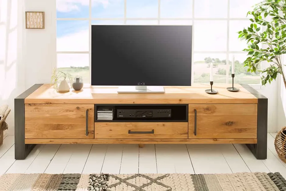 Riess-Ambiente Mehr...|Industrial Loft > Massives TV-Board THOR 200cm Wild Eiche geölt Lowboard im Industrial Design