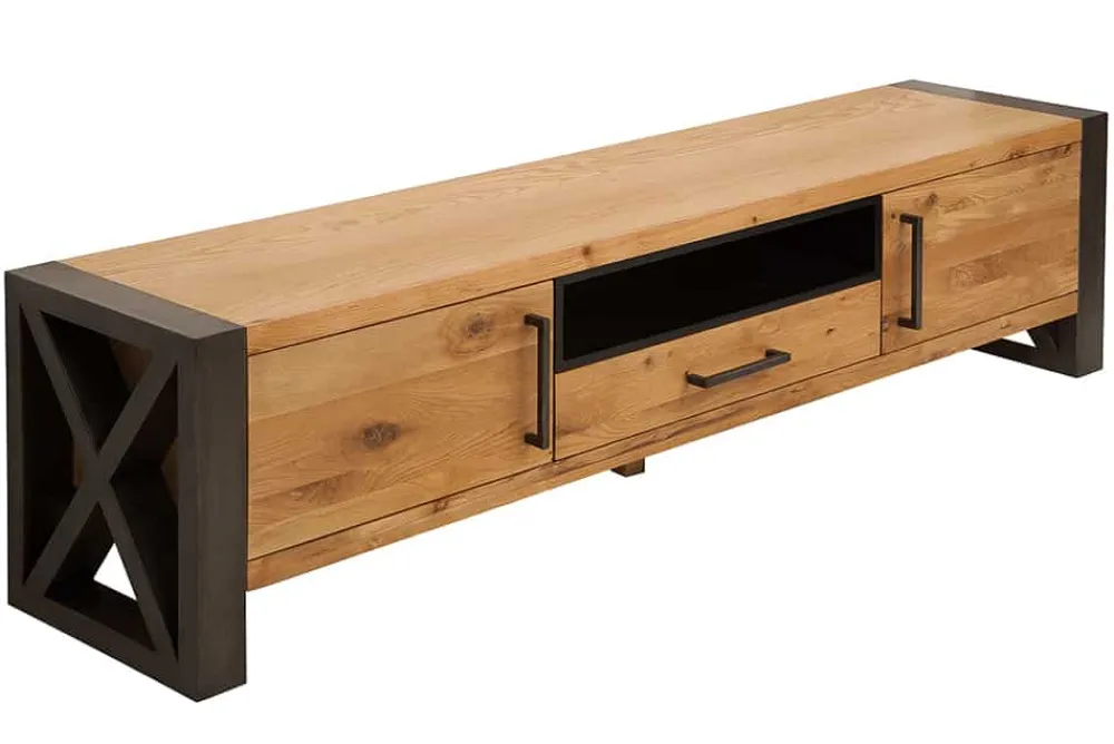 Riess-Ambiente Mehr...|Industrial Loft > Massives TV-Board THOR 200cm Wild Eiche geölt Lowboard im Industrial Design