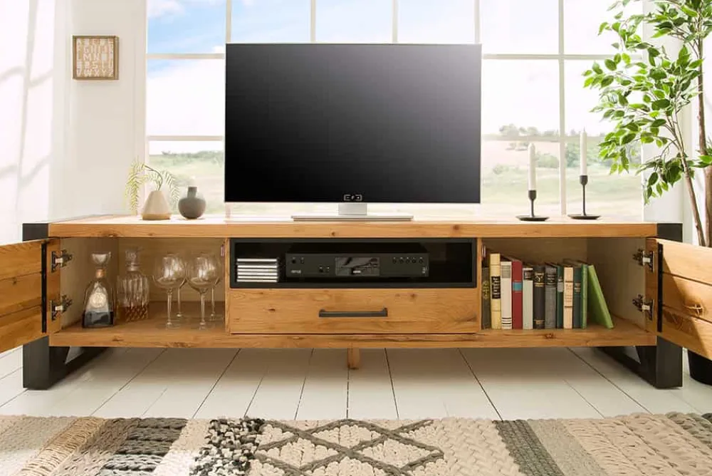Riess-Ambiente Mehr...|Industrial Loft > Massives TV-Board THOR 200cm Wild Eiche geölt Lowboard im Industrial Design
