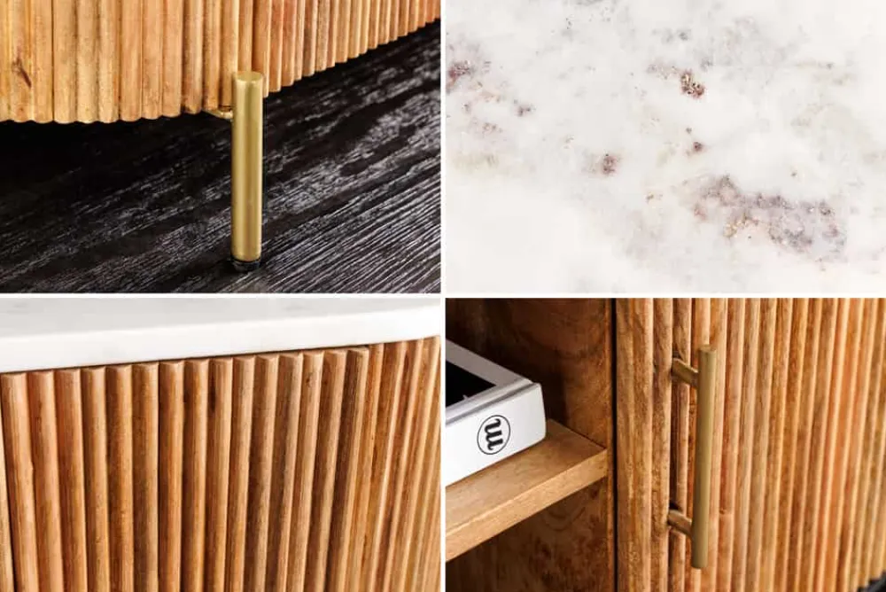Riess-Ambiente Retro Möbel|Tv- & Lowboards > Massives TV-Board TRES CHIC 140cm natur Mangoholz weiß Marmor mit viel Stauraum