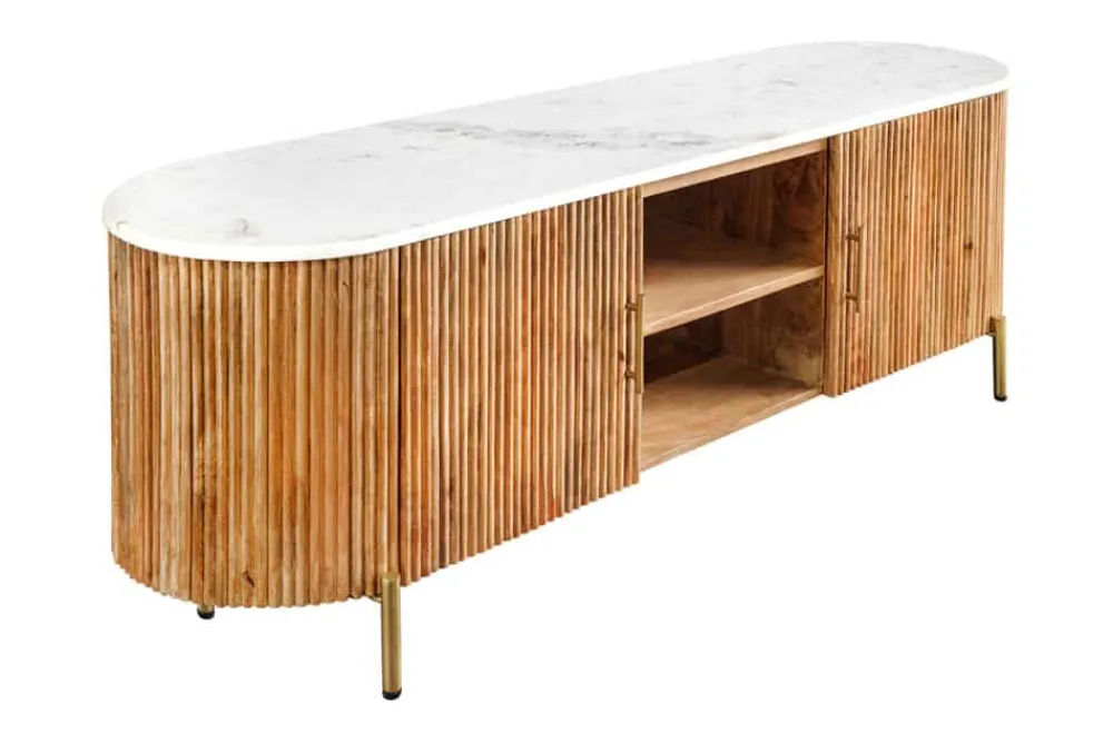Riess-Ambiente Retro Möbel|Tv- & Lowboards > Massives TV-Board TRES CHIC 140cm natur Mangoholz weiß Marmor mit viel Stauraum