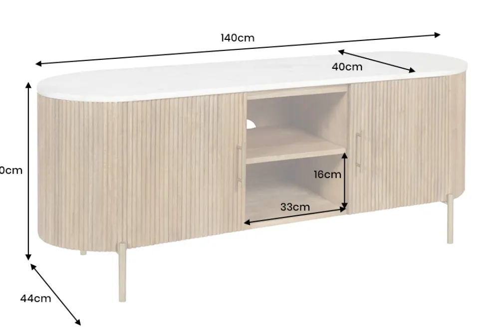 Riess-Ambiente Retro Möbel|Tv- & Lowboards > Massives TV-Board TRES CHIC 140cm natur Mangoholz weiß Marmor mit viel Stauraum