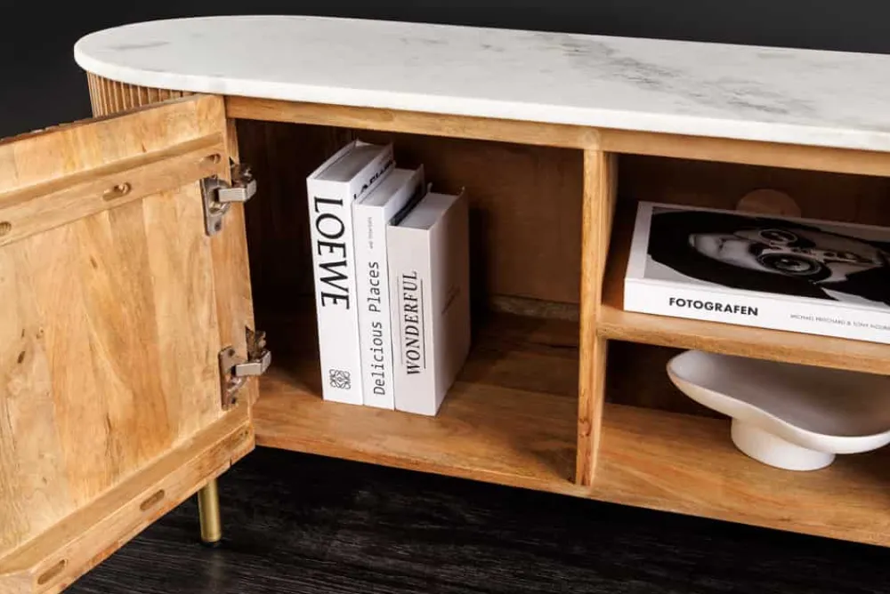 Riess-Ambiente Retro Möbel|Tv- & Lowboards > Massives TV-Board TRES CHIC 140cm natur Mangoholz weiß Marmor mit viel Stauraum