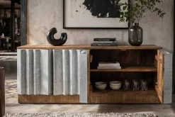 Riess-Ambiente Industrial Loft|Tv- & Lowboards > Massives TV-Board ZALVERO 150cm natur silber Mangoholz mit Metall-Aluminium Front