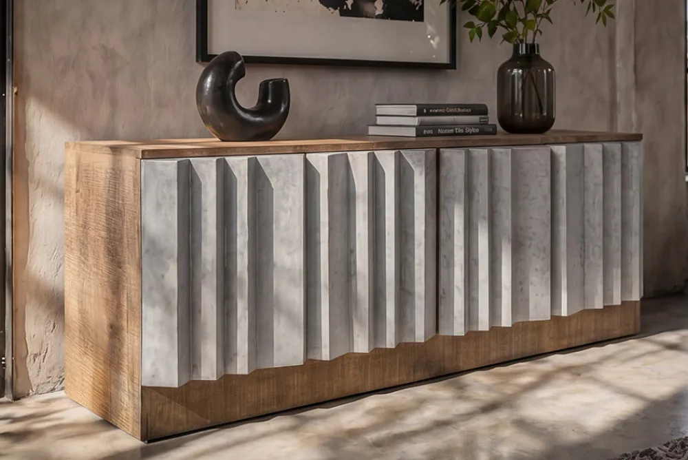 Riess-Ambiente Industrial Loft|Tv- & Lowboards > Massives TV-Board ZALVERO 150cm natur silber Mangoholz mit Metall-Aluminium Front