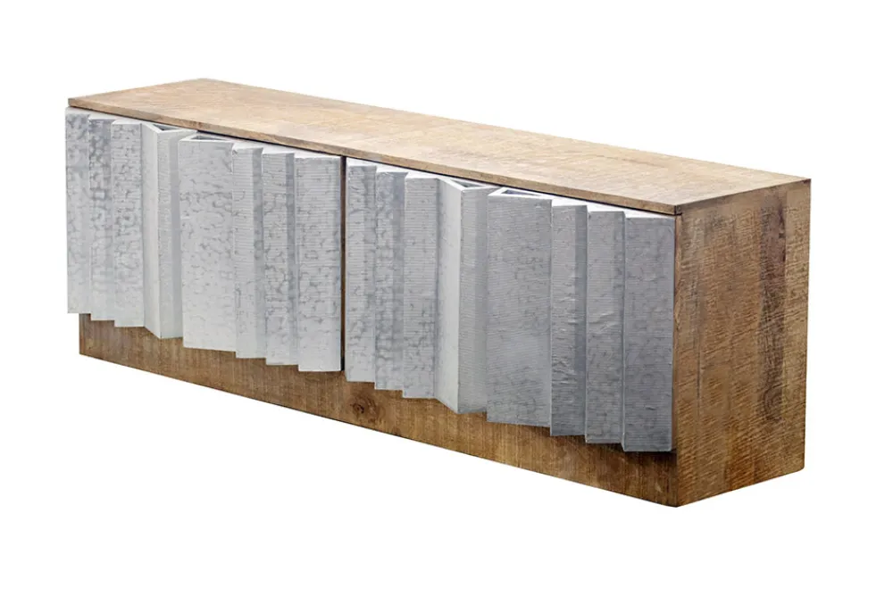 Riess-Ambiente Industrial Loft|Tv- & Lowboards > Massives TV-Board ZALVERO 150cm natur silber Mangoholz mit Metall-Aluminium Front