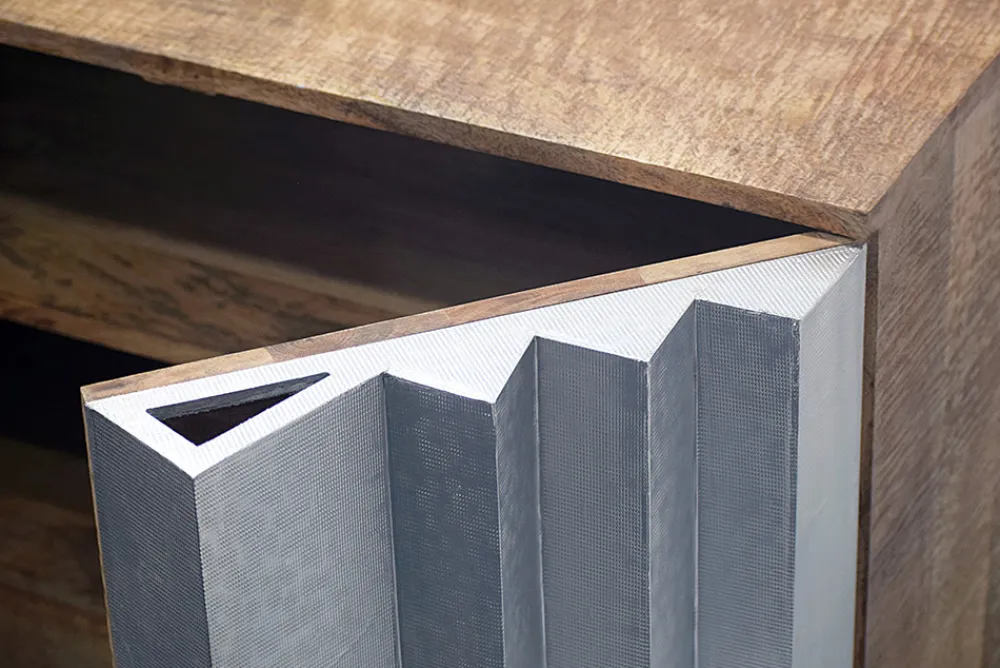 Riess-Ambiente Industrial Loft|Tv- & Lowboards > Massives TV-Board ZALVERO 150cm natur silber Mangoholz mit Metall-Aluminium Front
