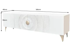 Riess-Ambiente Mehr...|Goldene Möbel > Massives TV-Lowboard GOLDEN SUNSET 180cm weiß gold Mangoholz 3D Schnitzereien Metallfüße