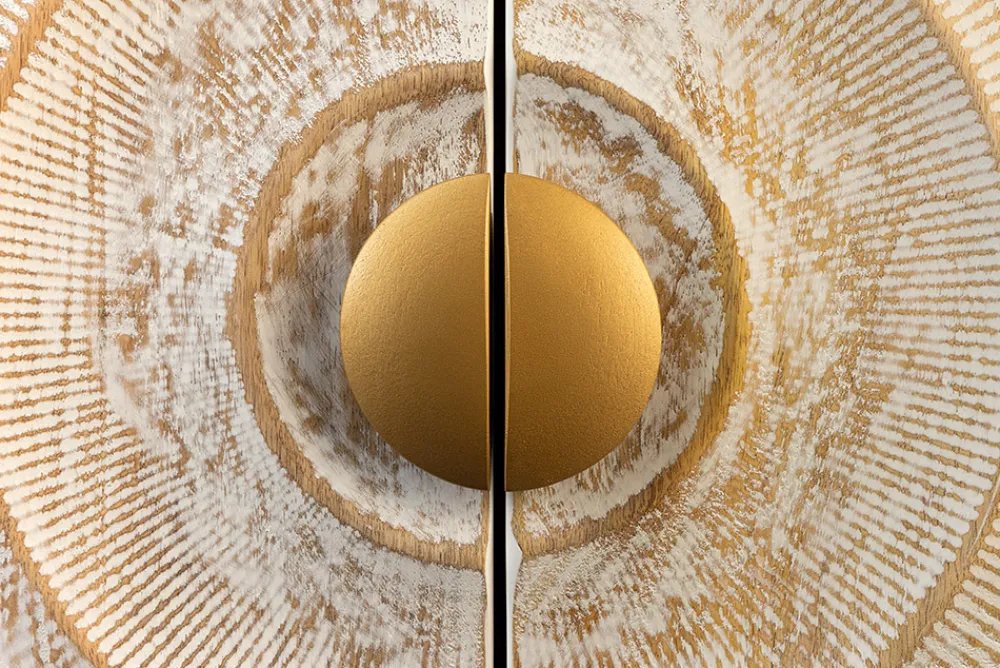 Riess-Ambiente Mehr...|Goldene Möbel > Massives TV-Lowboard GOLDEN SUNSET 180cm weiß gold Mangoholz 3D Schnitzereien Metallfüße