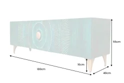 Riess-Ambiente Mehr...|Massivholzschränke > Massives TV-Lowboard GOLDEN SUNSET 180cm türkis 3D-Schnitzereien gold Mangoholz Metall