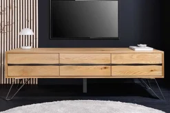 Riess-Ambiente Industrial Loft|Tv- & Lowboards > Massives TV-Lowboard LIVING EDGE 160cm natur Eichenholz Baumkante mit Hairpin Legs