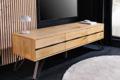 Riess-Ambiente Industrial Loft|Tv- & Lowboards > Massives TV-Lowboard LIVING EDGE 160cm natur Eichenholz Baumkante mit Hairpin Legs