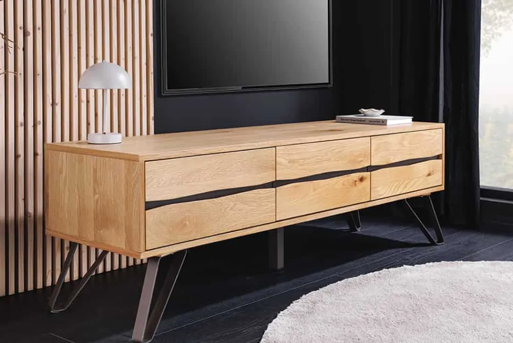 Riess-Ambiente Industrial Loft|Tv- & Lowboards > Massives TV-Lowboard LIVING EDGE 160cm natur Eichenholz Baumkante mit Hairpin Legs