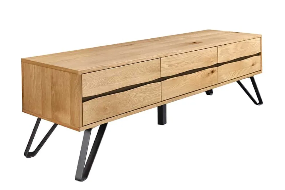 Riess-Ambiente Industrial Loft|Tv- & Lowboards > Massives TV-Lowboard LIVING EDGE 160cm natur Eichenholz Baumkante mit Hairpin Legs