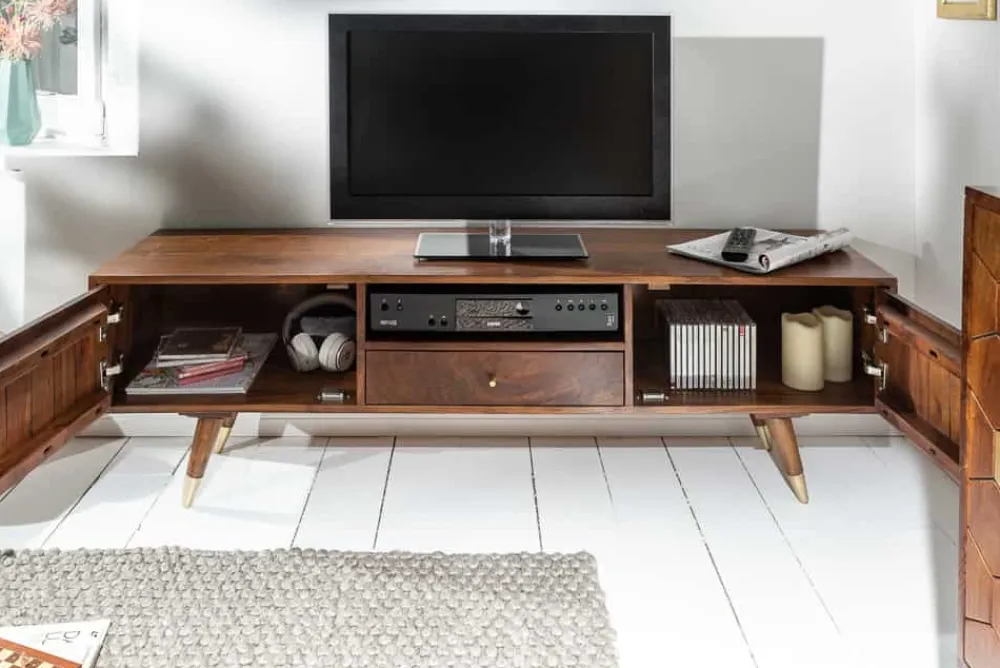 Riess-Ambiente Goldene Möbel|Tv- & Lowboards > Massives TV-Lowboard MYSTIC LIVING 140cm Akazie braun gold Retro Design