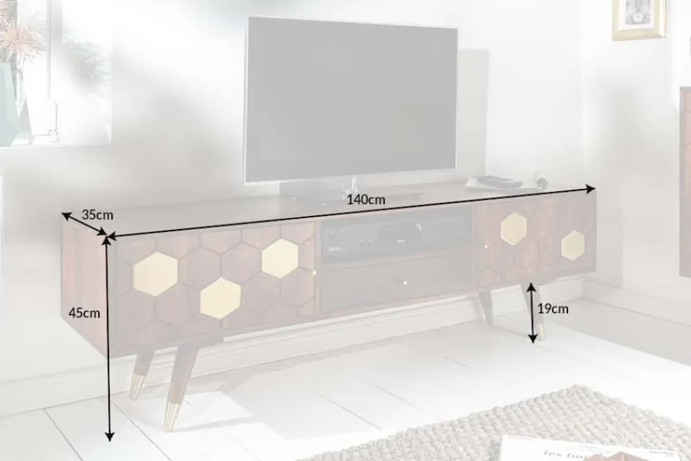 Riess-Ambiente Goldene Möbel|Tv- & Lowboards > Massives TV-Lowboard MYSTIC LIVING 140cm Akazie braun gold Retro Design