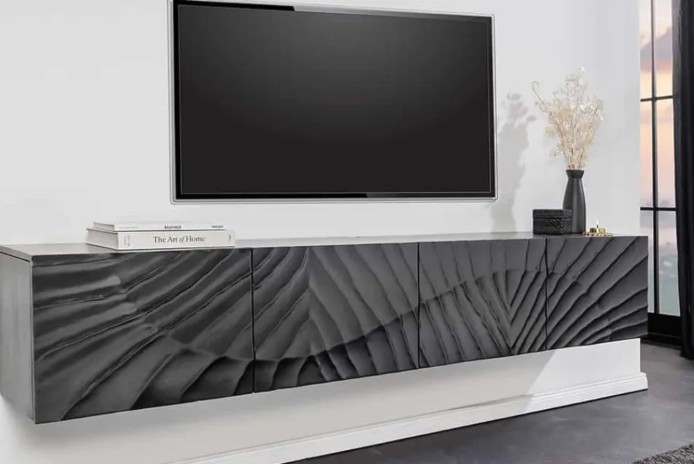 Riess-Ambiente Mehr...|Massivholzschränke > Massives TV-Lowboard SCORPION 200cm schwarz hängend Mangoholz 3D-Design
