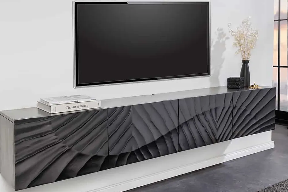 Riess-Ambiente Mehr...|Massivholzschränke > Massives TV-Lowboard SCORPION 200cm schwarz hängend Mangoholz 3D-Design