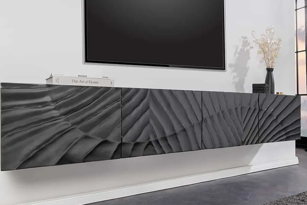 Riess-Ambiente Mehr...|Massivholzschränke > Massives TV-Lowboard SCORPION 200cm schwarz hängend Mangoholz 3D-Design