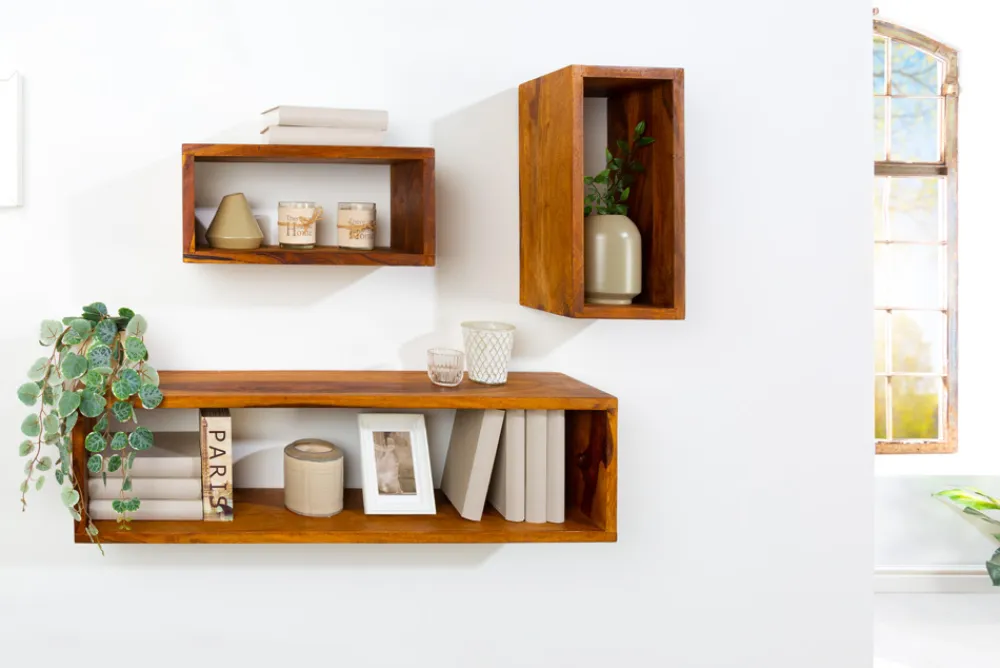 Riess-Ambiente Mehr...|Wandregale > Massives Wandregal 3er Set HEMINGWAY 94cm braun Sheeshamholz stone finish
