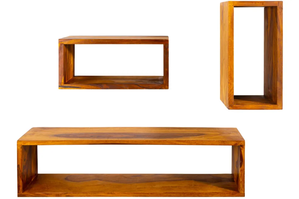 Riess-Ambiente Mehr...|Wandregale > Massives Wandregal 3er Set HEMINGWAY 94cm braun Sheeshamholz stone finish