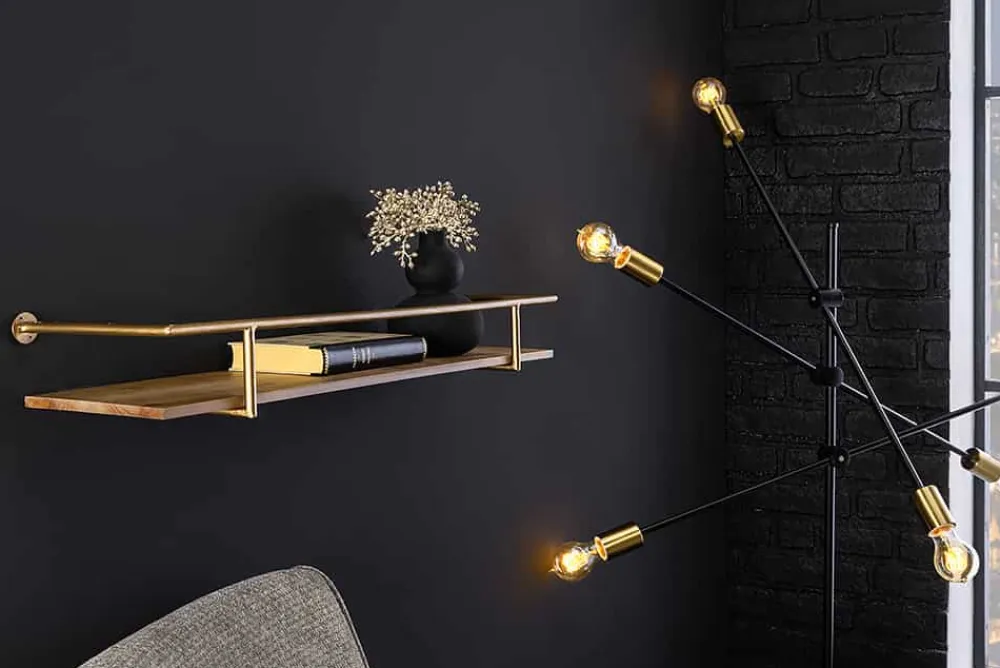 Riess-Ambiente Wandregale > Massives Wandregal HERITAGE 75cm natur Pinienholz gold Metall