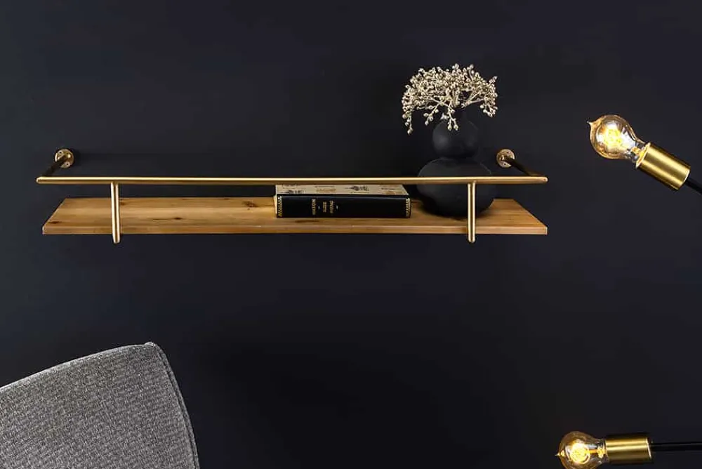 Riess-Ambiente Wandregale > Massives Wandregal HERITAGE 75cm natur Pinienholz gold Metall