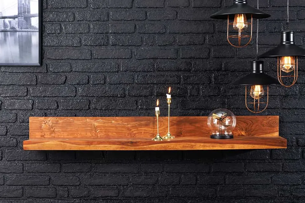 Riess-Ambiente Mehr...|Wandregale > Massives Wandregal MAKASSAR 80cm braun Sheeshamholz stone finish handmade