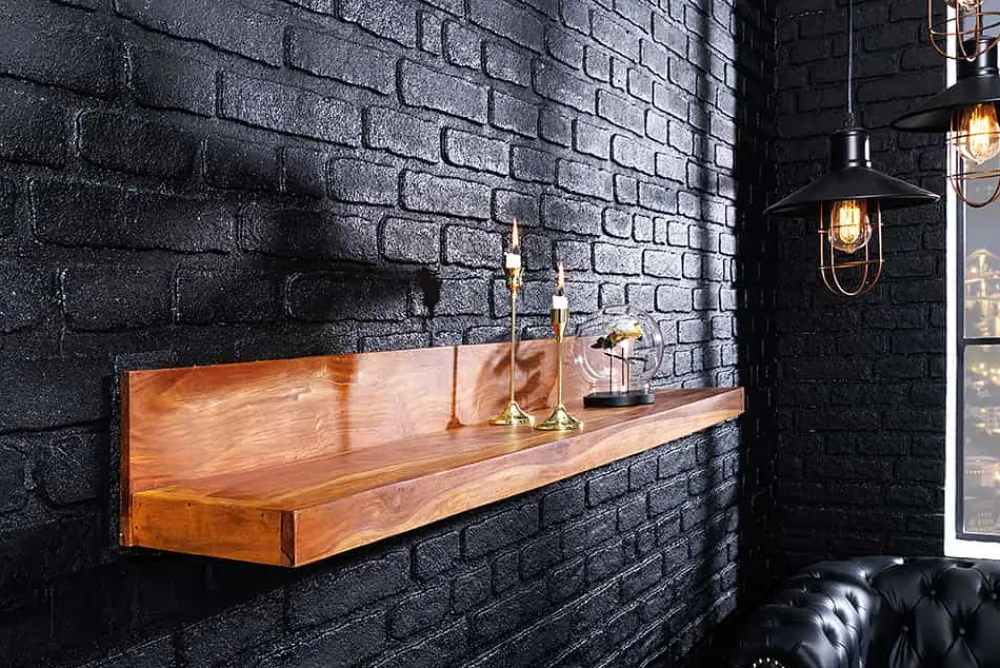 Riess-Ambiente Mehr...|Wandregale > Massives Wandregal MAKASSAR 80cm braun Sheeshamholz stone finish handmade