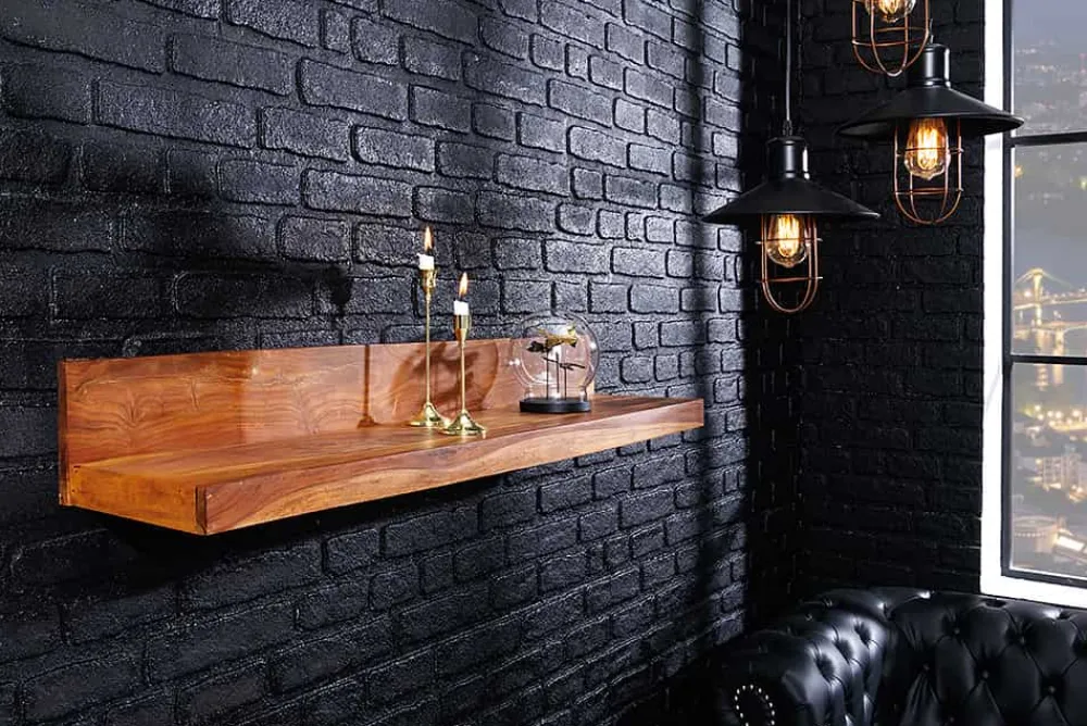 Riess-Ambiente Mehr...|Wandregale > Massives Wandregal MAKASSAR 80cm braun Sheeshamholz stone finish handmade