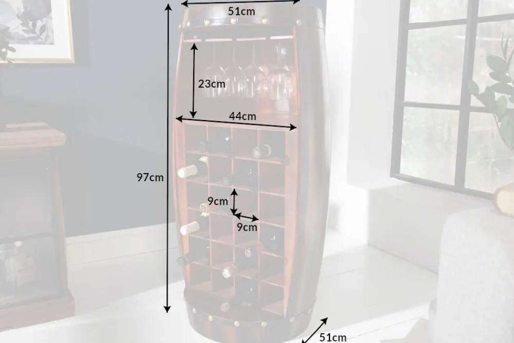Riess-Ambiente Weinregale|Barschränke > Massives Weinregal BODEGA 97cm coffee braun Pinie Fass-Bartisch für 24 Flaschen