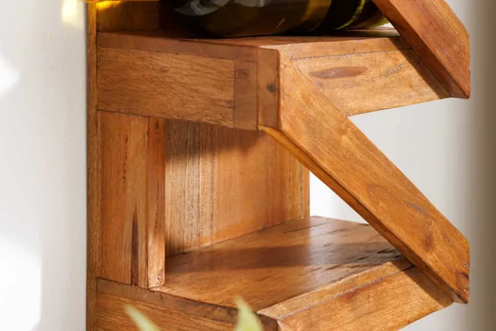 Riess-Ambiente Mehr...|Massivholzregale > Massives Weinregal MAKASSAR 80cm recyceltes Teakholz für 5 Flaschen Wandregal