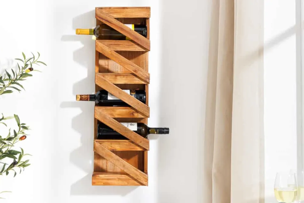 Riess-Ambiente Mehr...|Massivholzregale > Massives Weinregal MAKASSAR 80cm recyceltes Teakholz für 5 Flaschen Wandregal